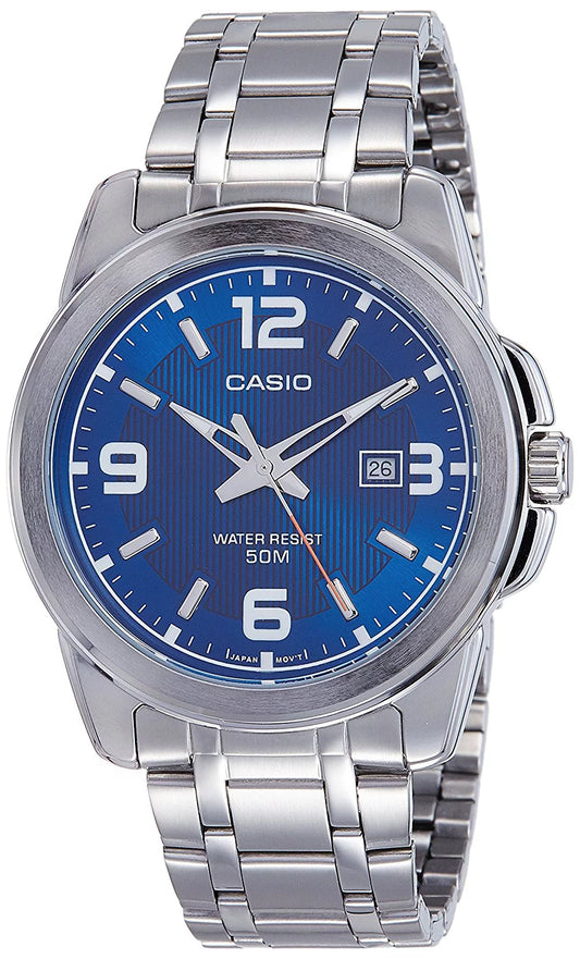 Watch 06W - Casio Enticer Series Silver Band Blue Dial with Date Men's Watch