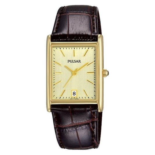 Watch 26W - Pulsar Classic Rectangular Brown Leather Strap Men's Watch