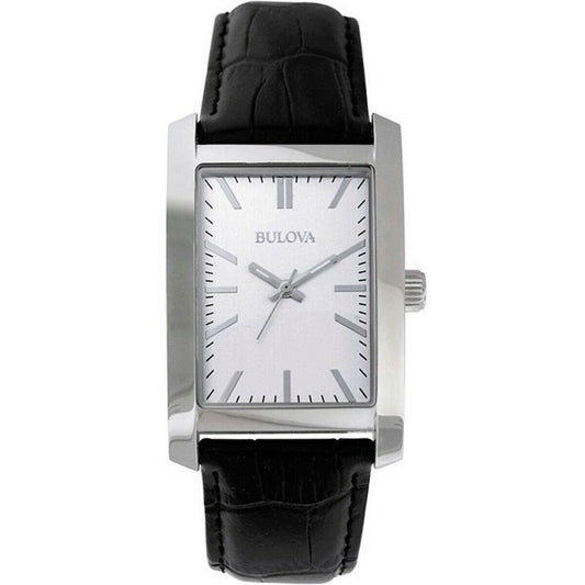 Watch 01W - Bulova Classic Rectangular Black Leather Strap Ladies Watch